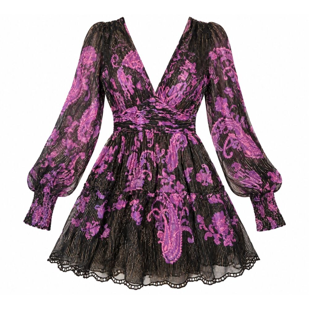 Hemant & Nandita Inara Black Shimmer Brasso Floral Mini Dress